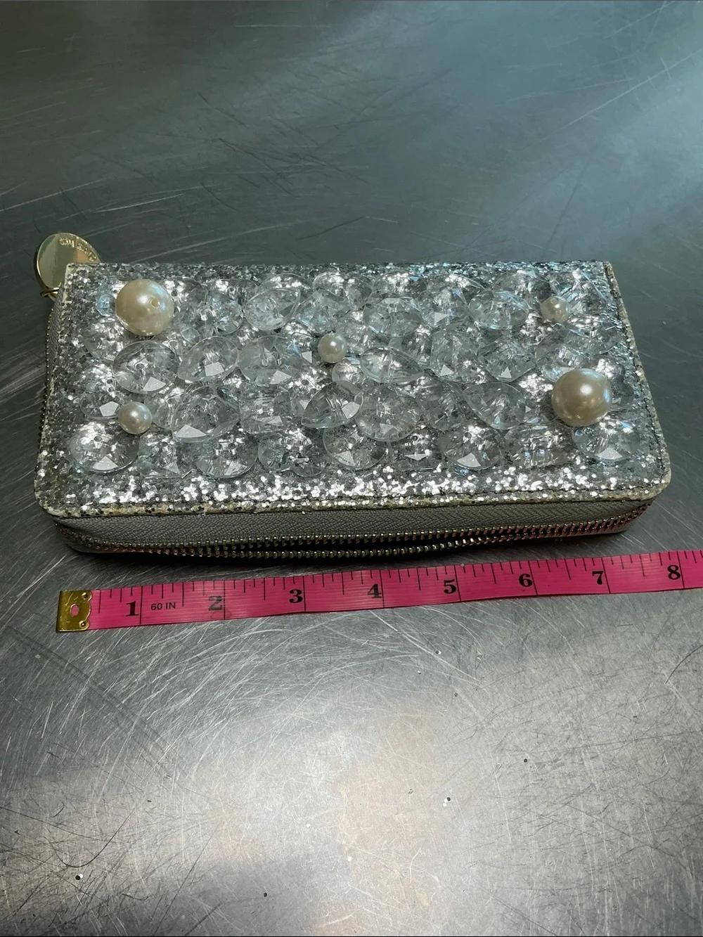 Deux lux chunky Beaded Silver glitter clutch/wallet.